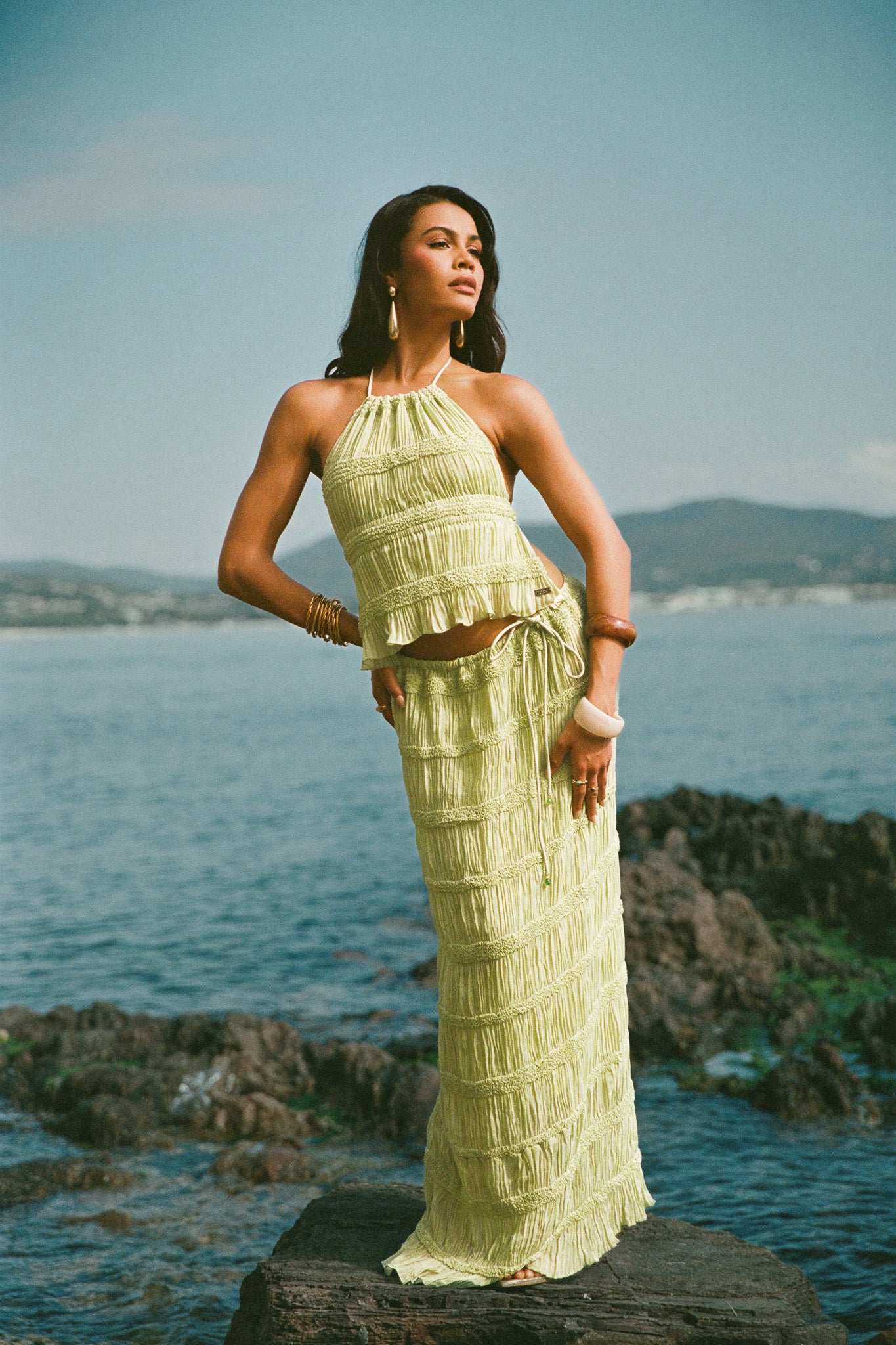 Ruffled smocked halter top - Green