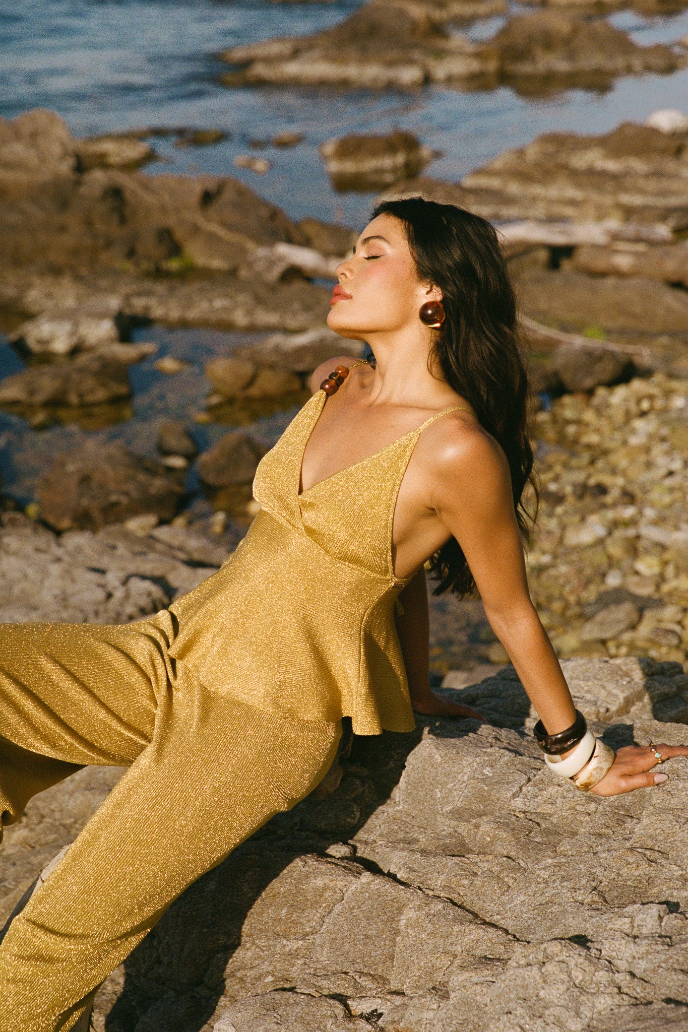 Tied metallic knit top - Gold