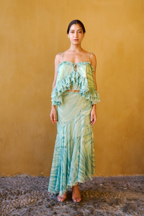 Jupe asymétrique en chiffon à imprimé – Vert