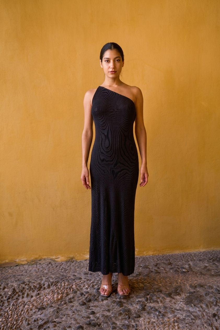 Robe dos nu en maille à chaîne – Noir