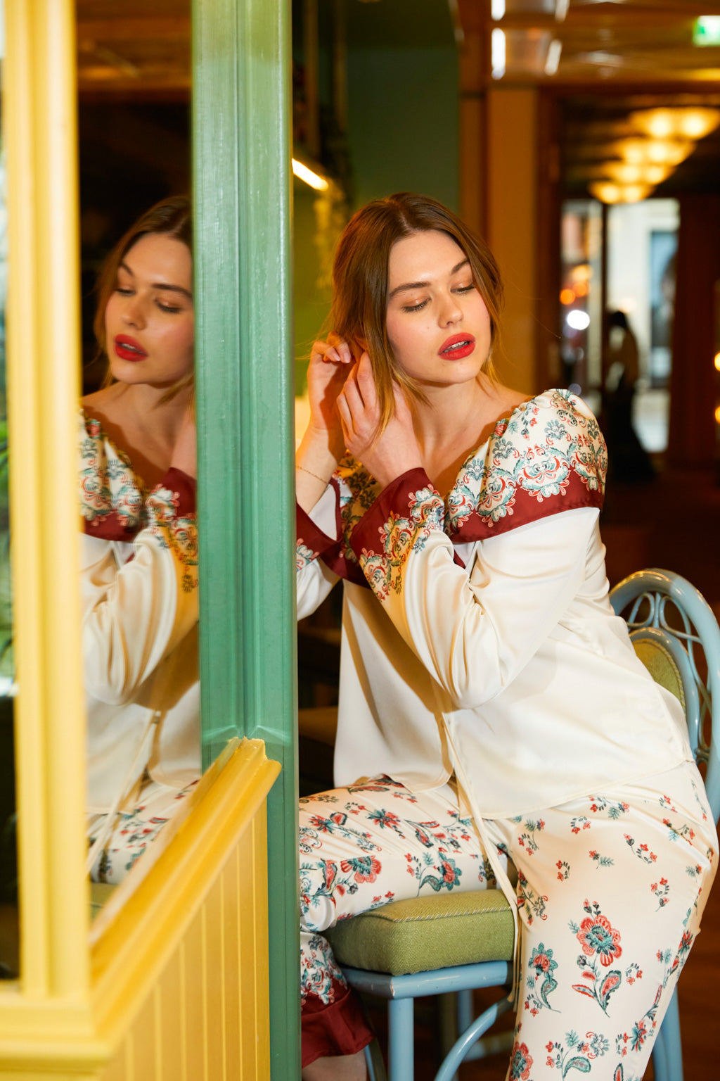 Pantalon droit à imprimé - fleur vintage