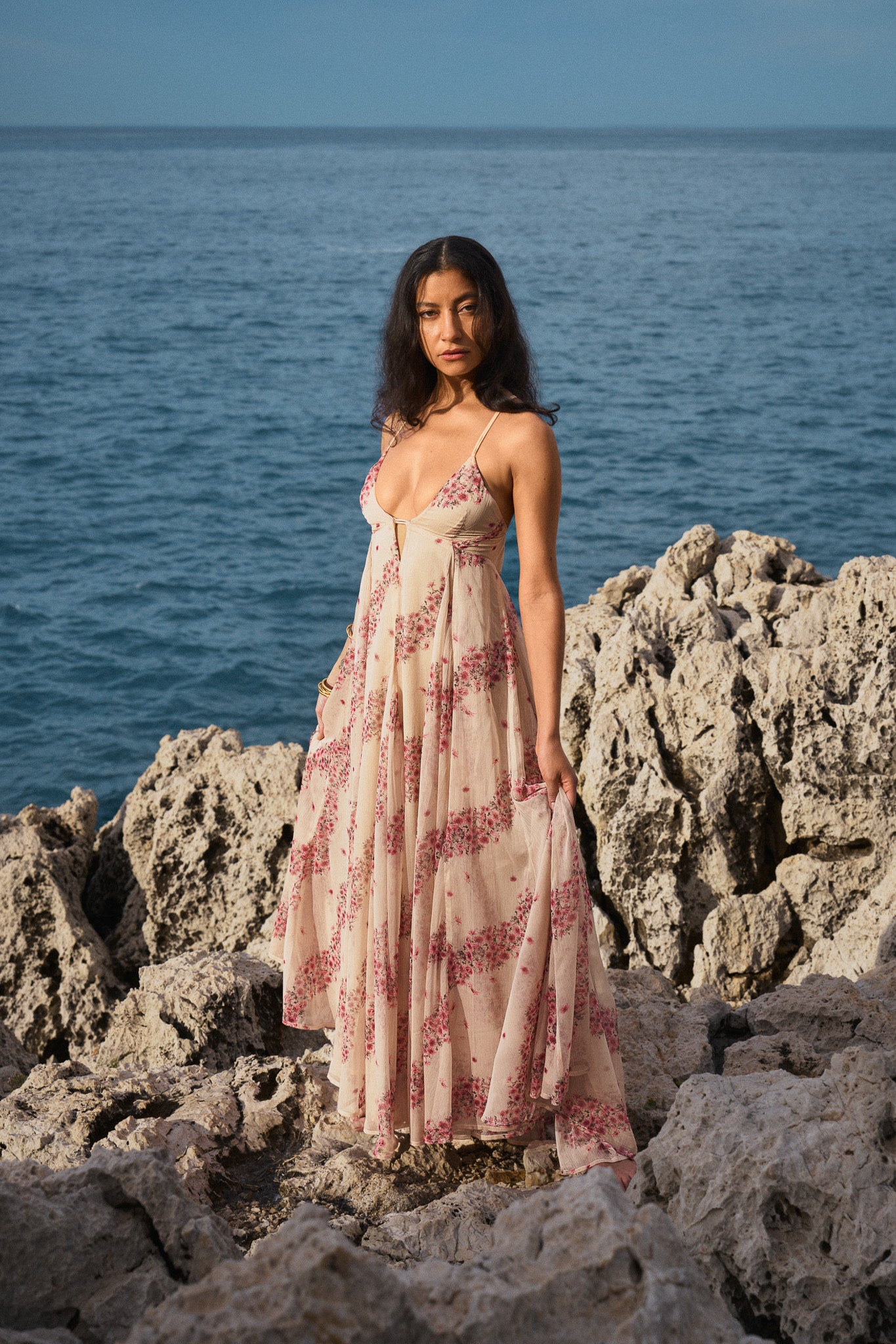 Printed Chiffon Maxi Dress – Pink