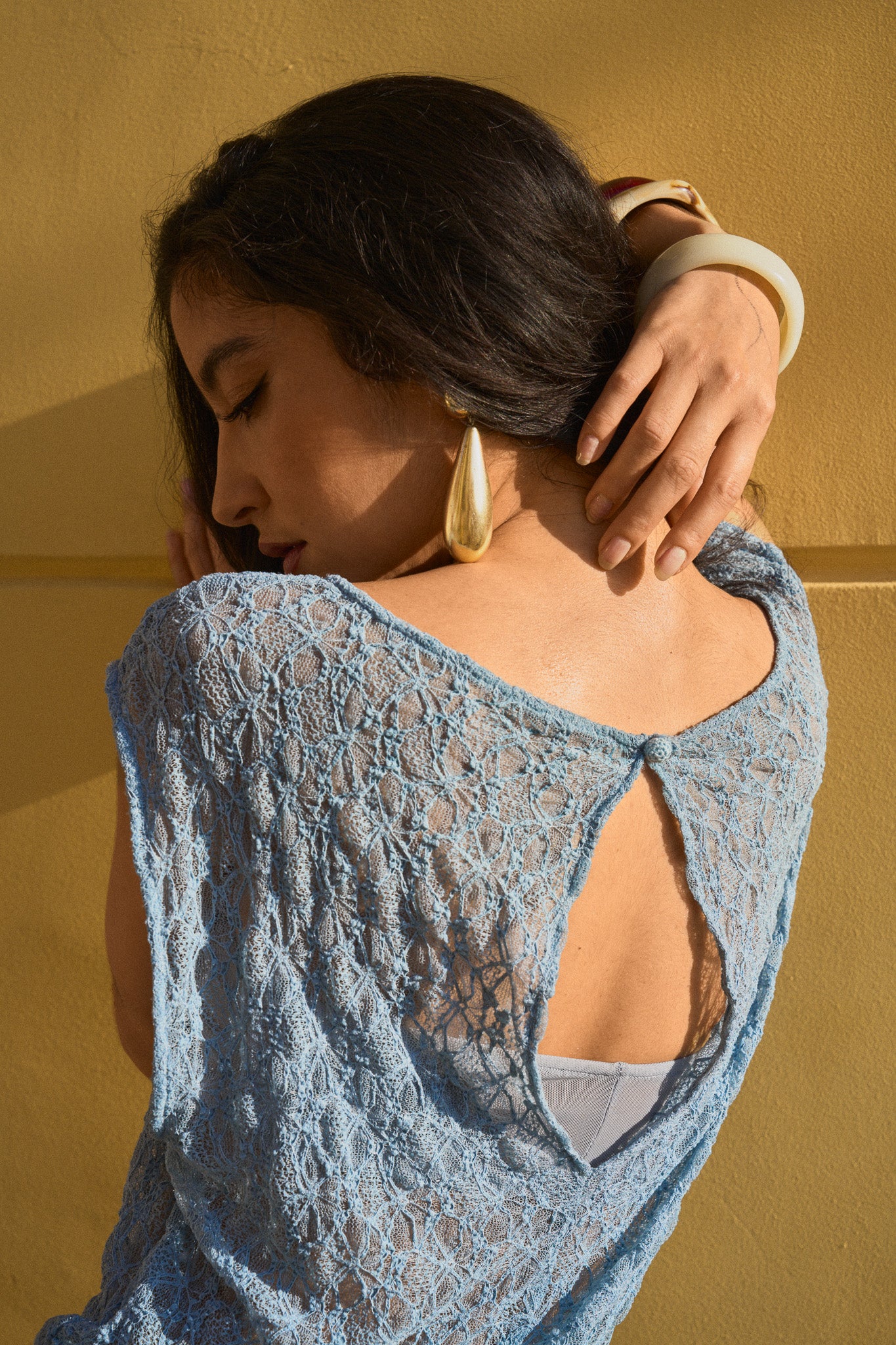 Draped Lace Maxi Dress – Blue