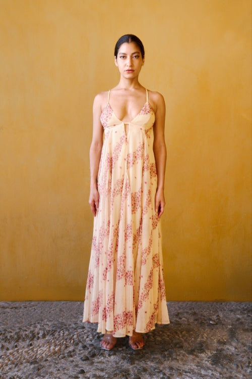 Printed Chiffon Maxi Dress – Pink