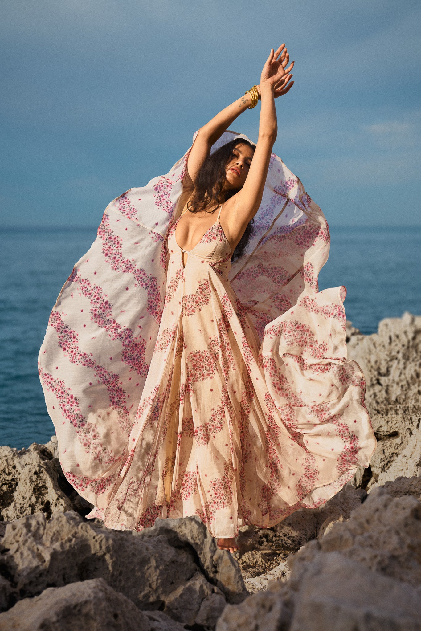 Printed Chiffon Maxi Dress – Pink