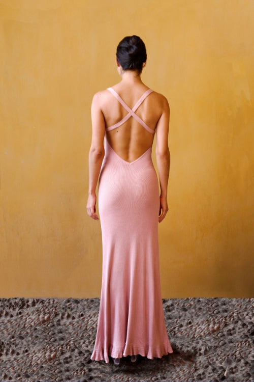 鉤織花朵針織洋裝 – 玫瑰粉