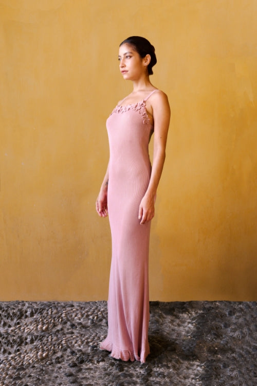 鉤織花朵針織洋裝 – 玫瑰粉