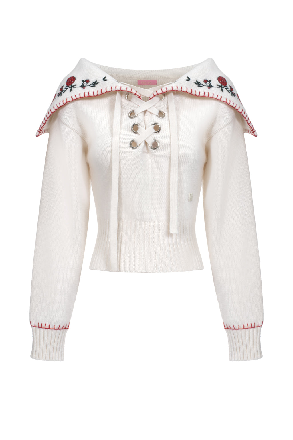 Pull à col brodé en pur cachemire - beige