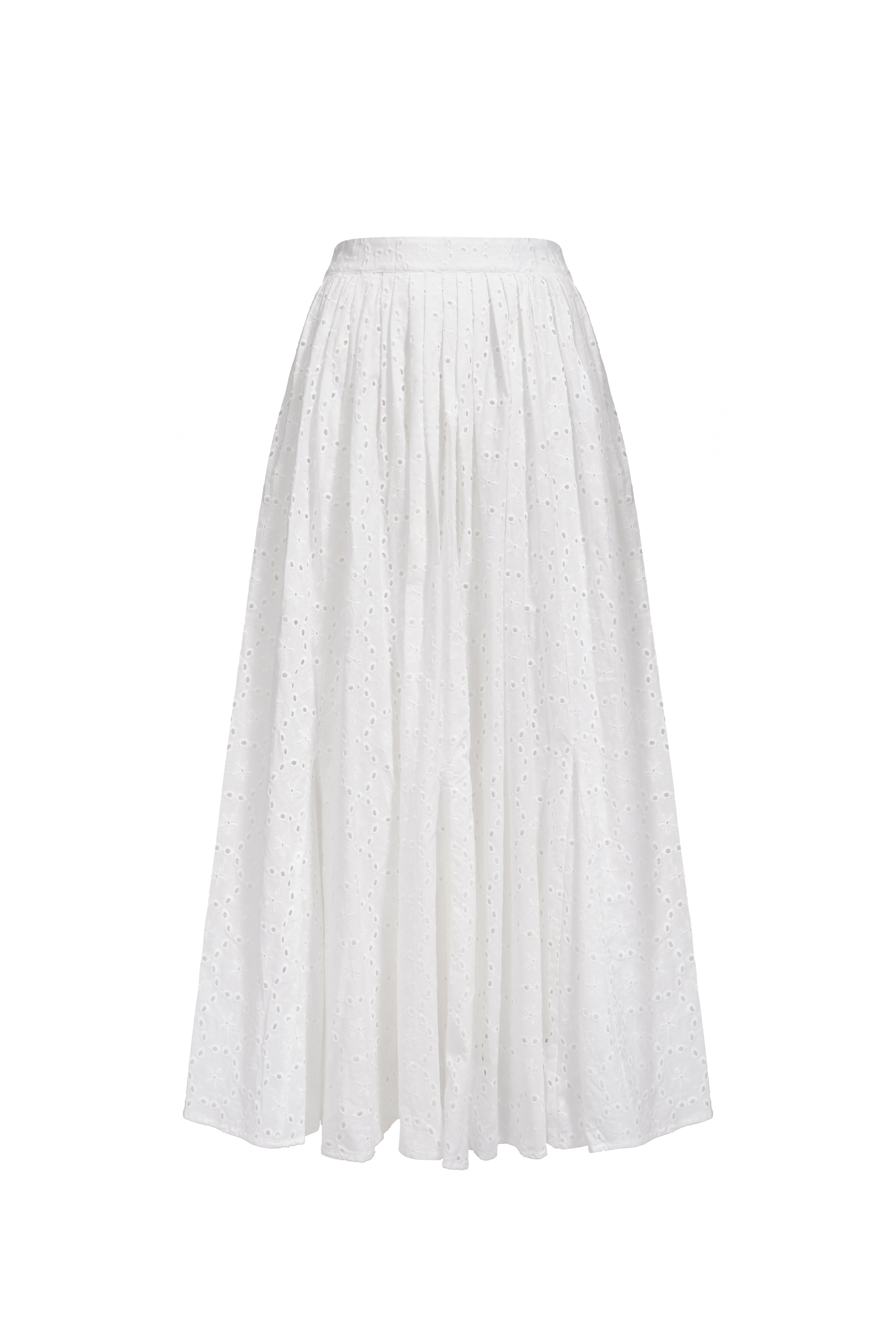 Jupe plissée en coton brodé - Blanc