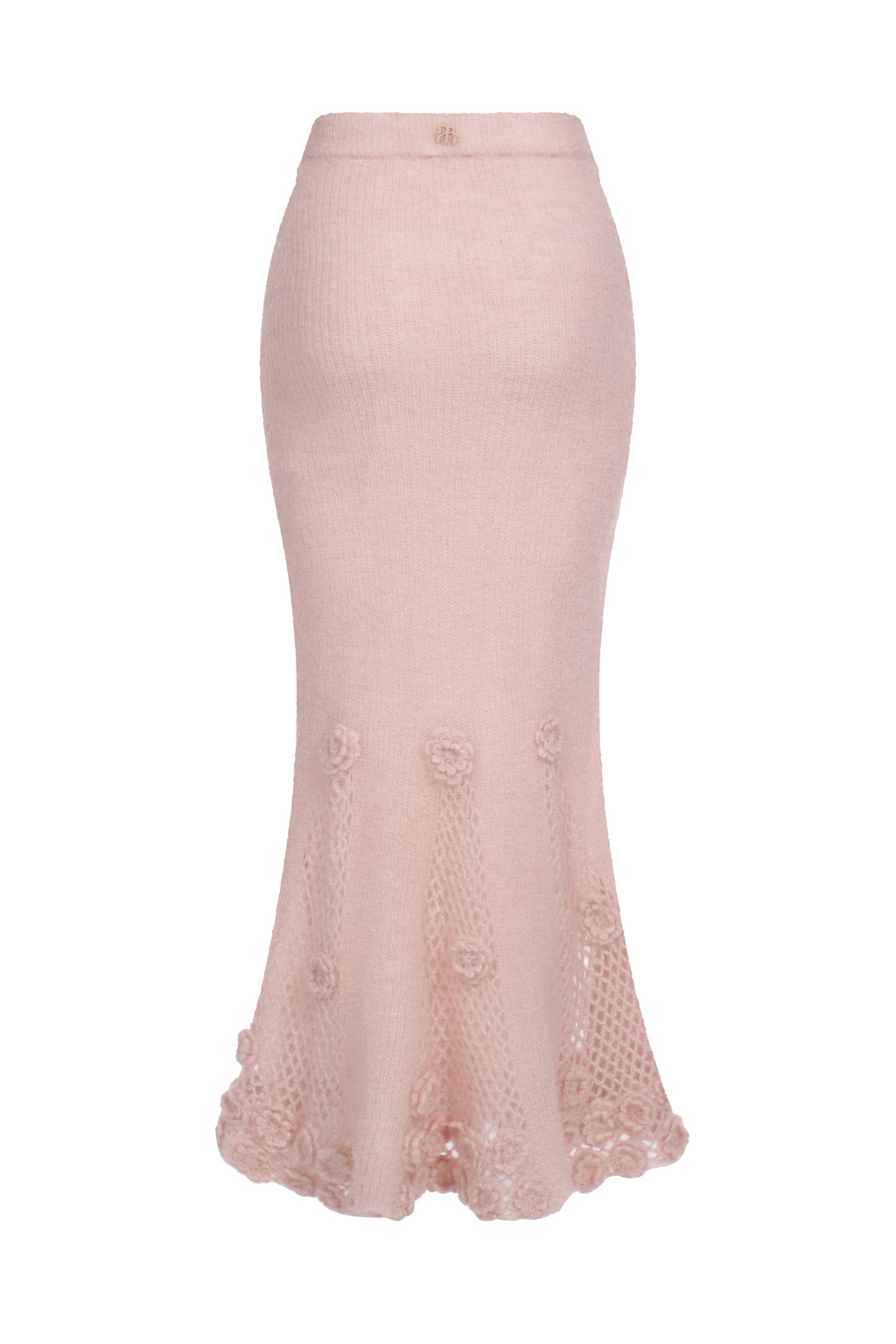 Jupe longue en mohair melangé en crochet à fleurs - beige rosé