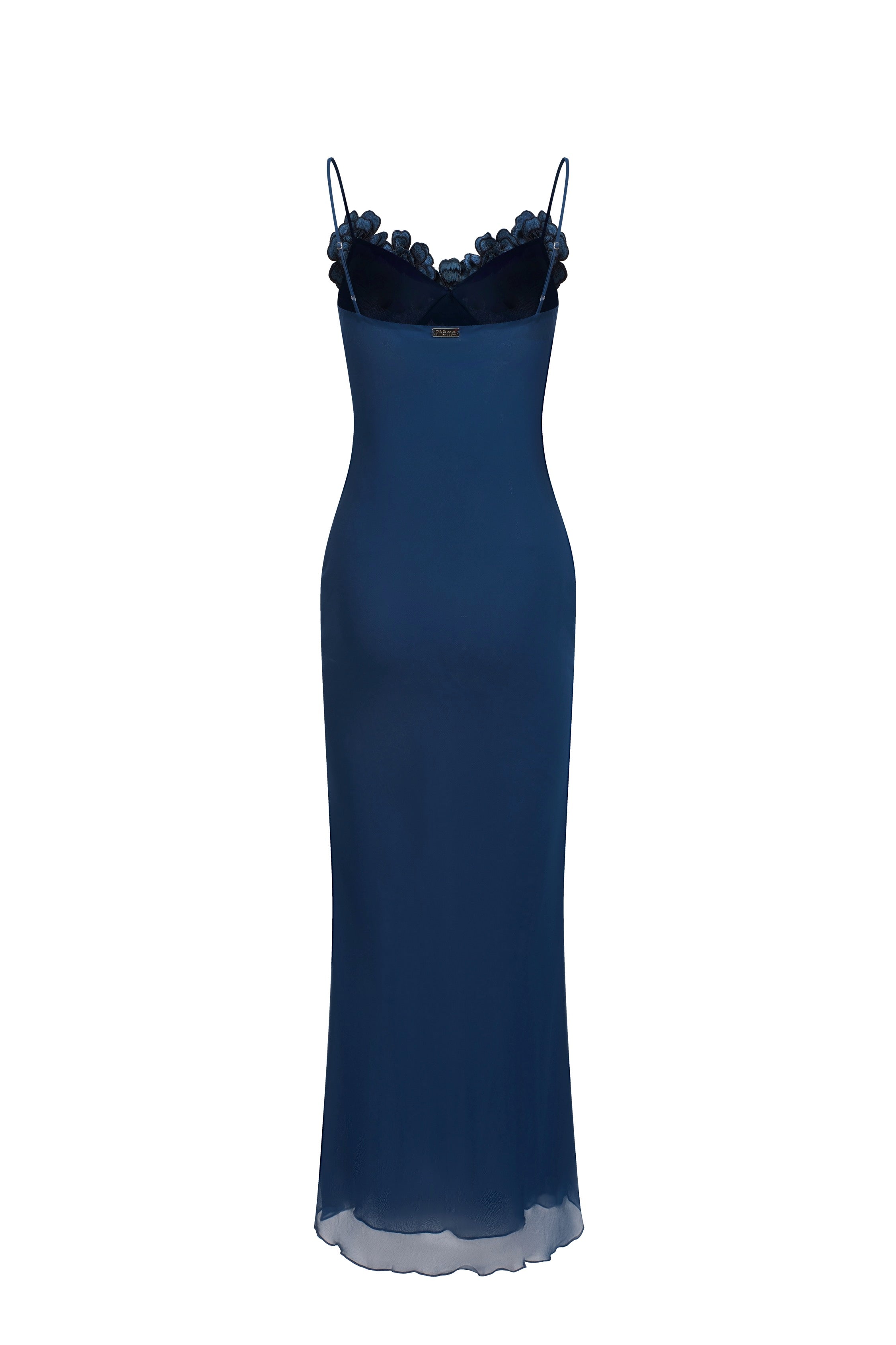 Embroidered flower chiffon dress - Blue