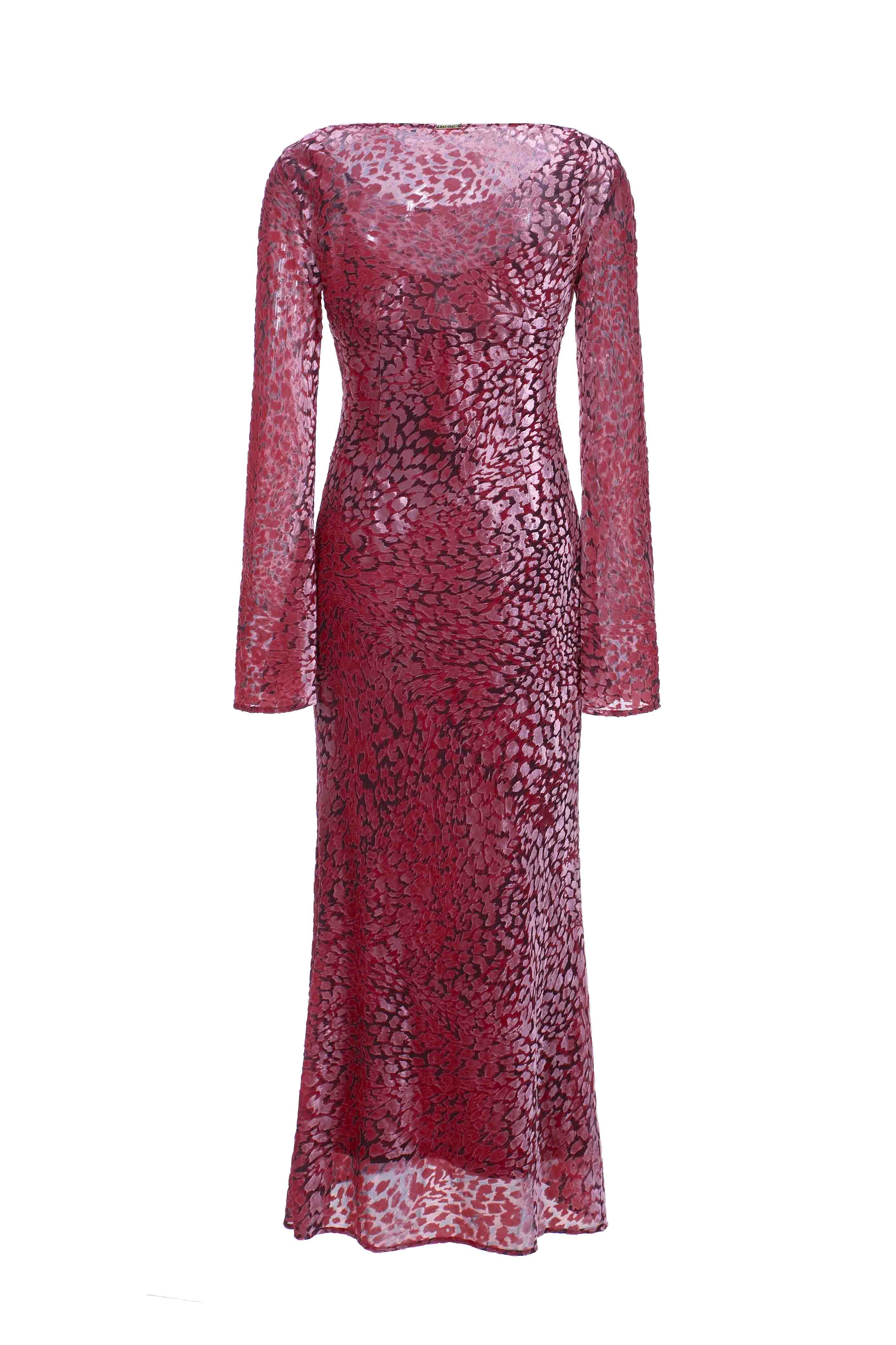 Robe longue en velours dévoré léopard avec doublure - Rose