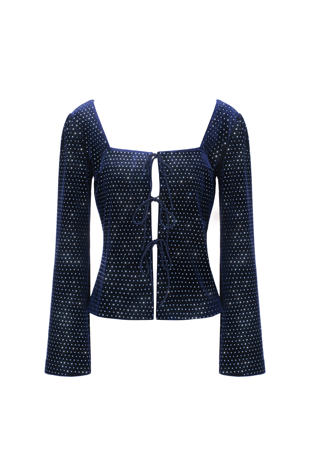 Haut à lacet en velours à cristaux - bleu palace