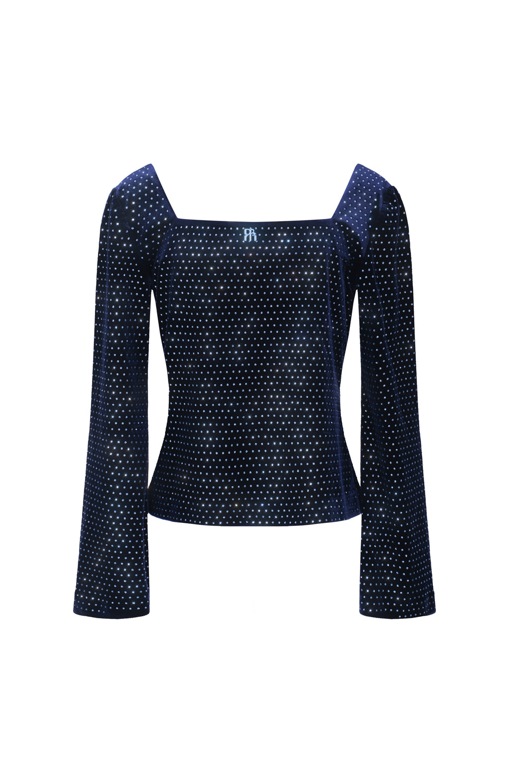 Haut à lacet en velours à cristaux - bleu palace