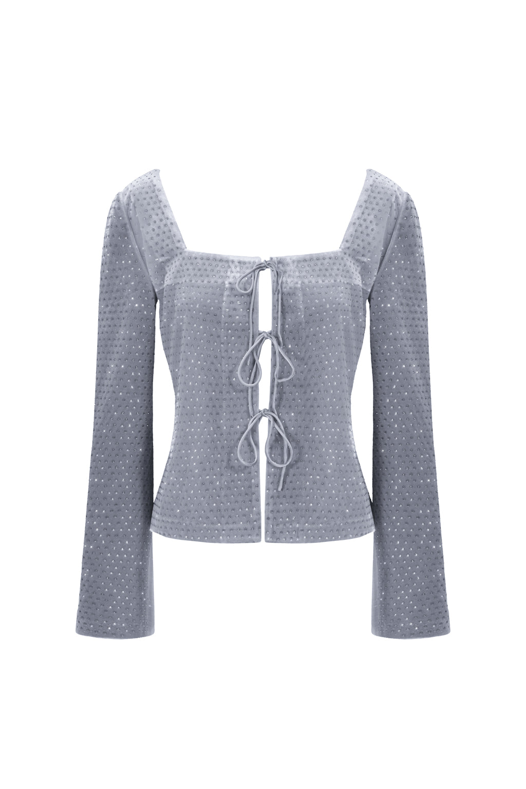 Haut à lacet en velours à cristaux - gris