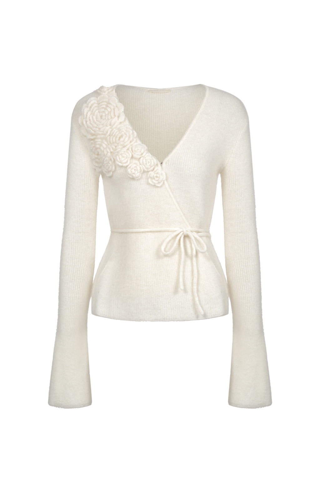 Haut cache-cœur en mohair et laine à fleurs - Blanc