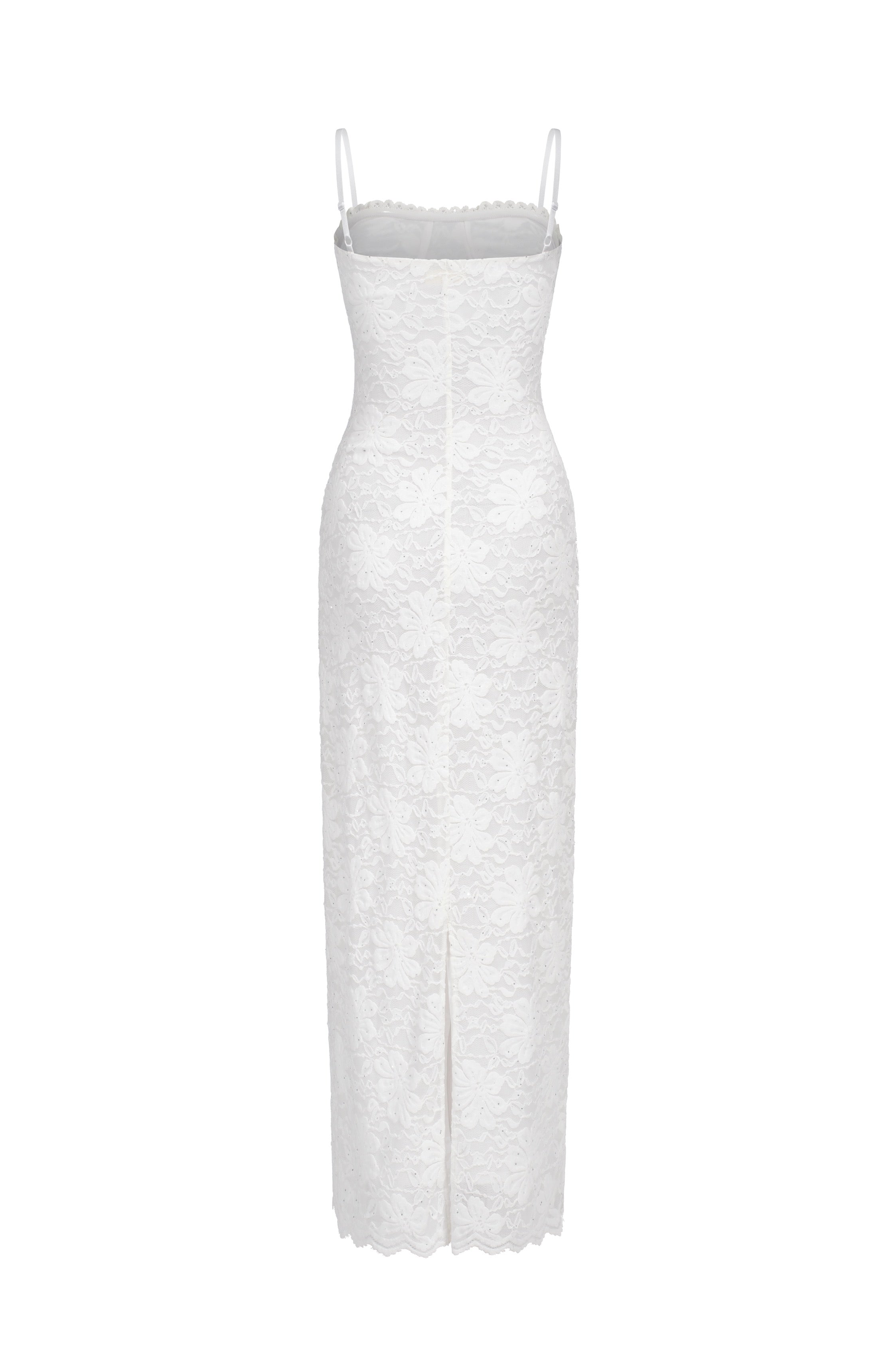 Robe longue en sequins et dentelle - blanc