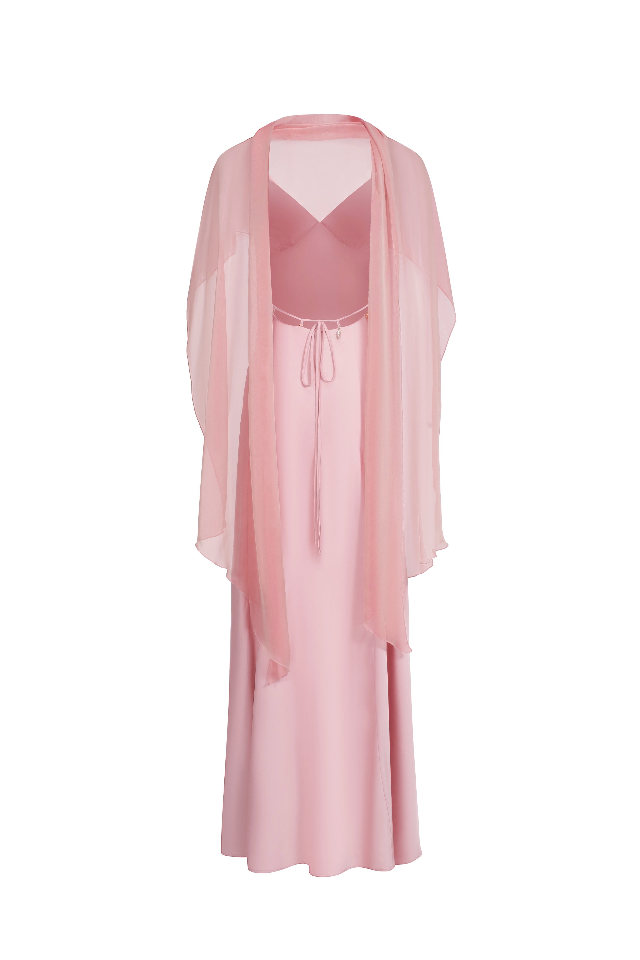 Robe dos nu en satin avec pendentifs - rose
