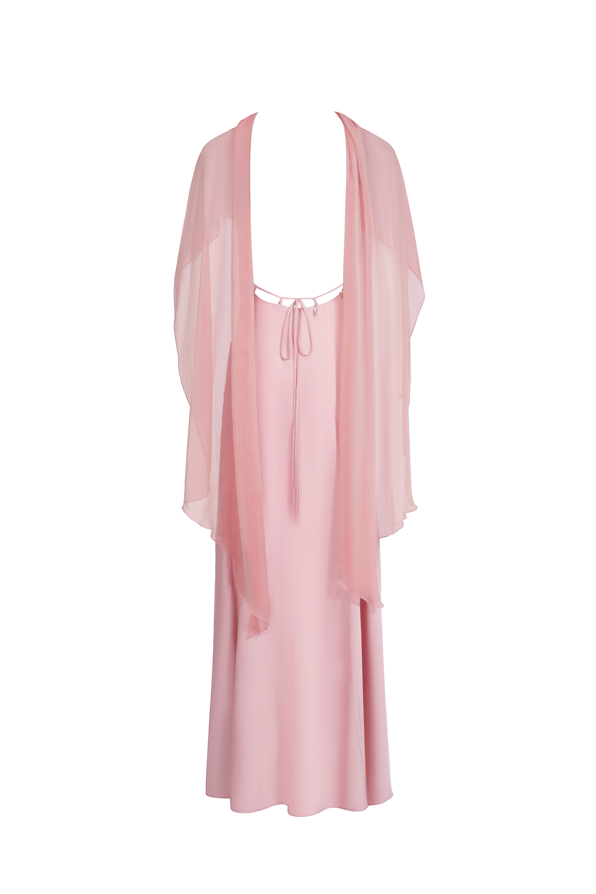 Robe dos nu en satin avec pendentifs - rose