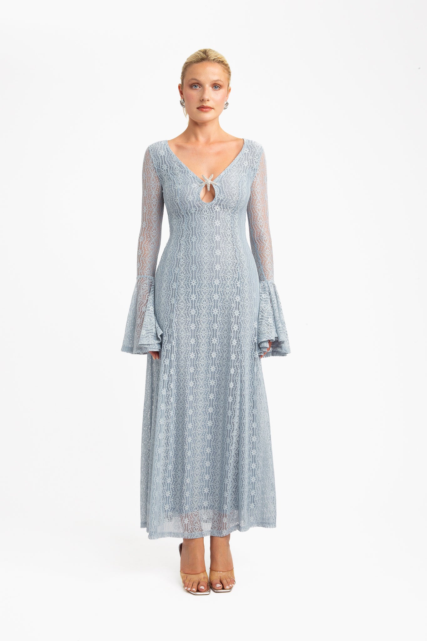 Maxi lace dress with flutter sleeves blue Maxi lace dress with flutter sleeves blue