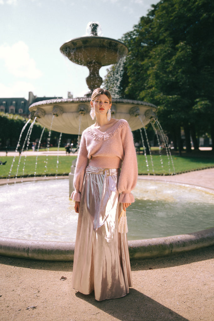 Mohair and wool sweater with crochet - Pale pink