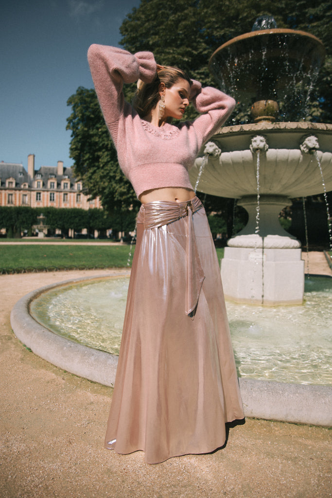 Mohair and wool sweater with crochet - Pale pink