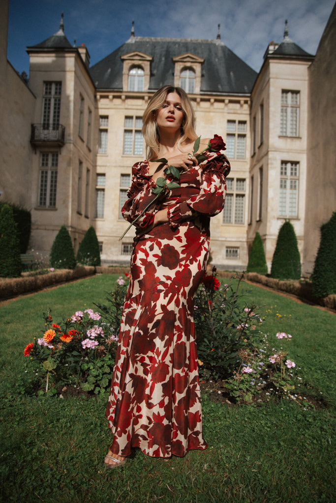 Printed crepe silk maxi dress - Red