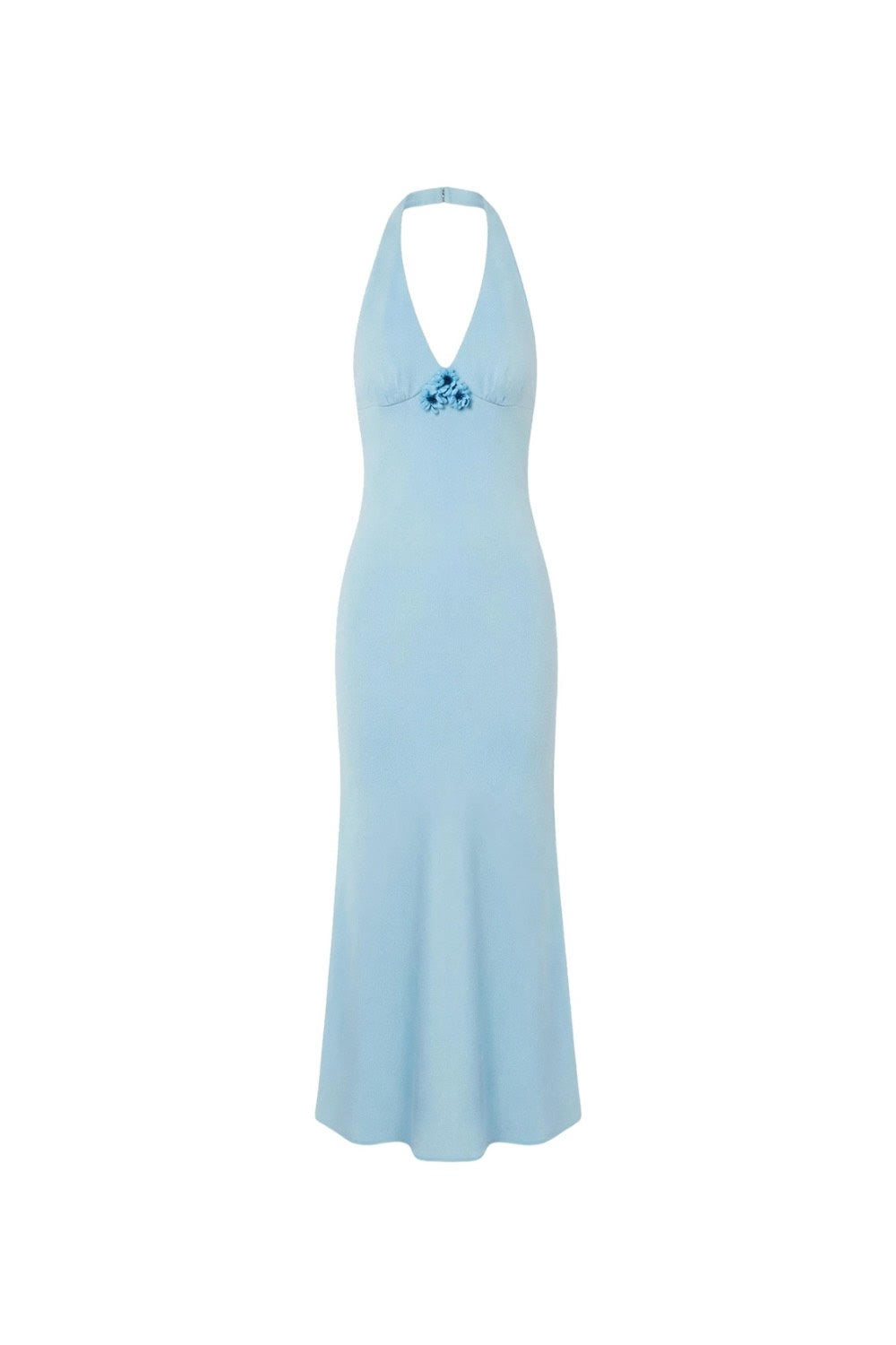 Robe dos-nu en lin mélangé ornée de fleurs – Bleu