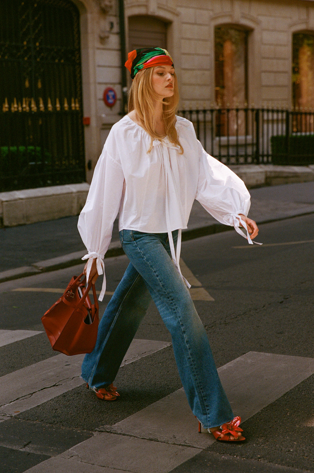 Tie-neck poplin-cotton blouse - White