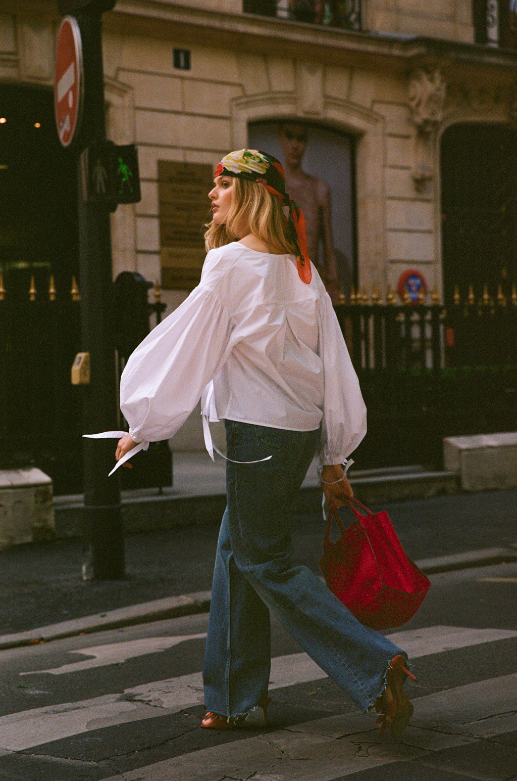 Tie-neck poplin-cotton blouse - White