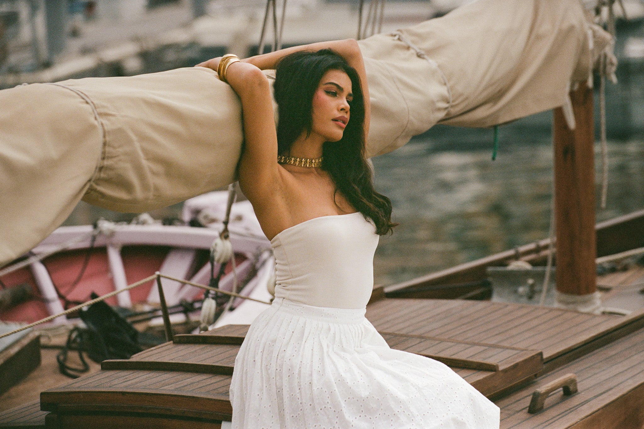 Pleated embroidered cotton skirt - White