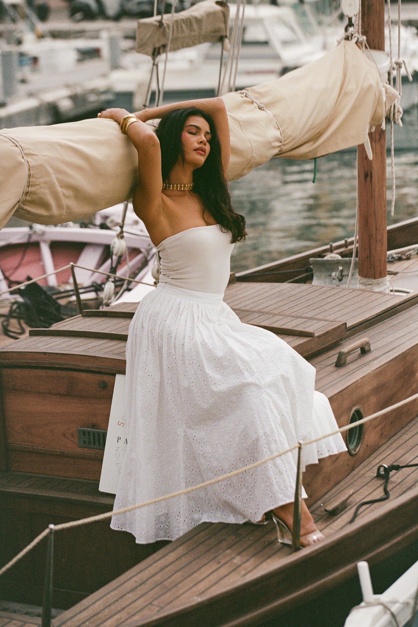 Pleated embroidered cotton skirt - White