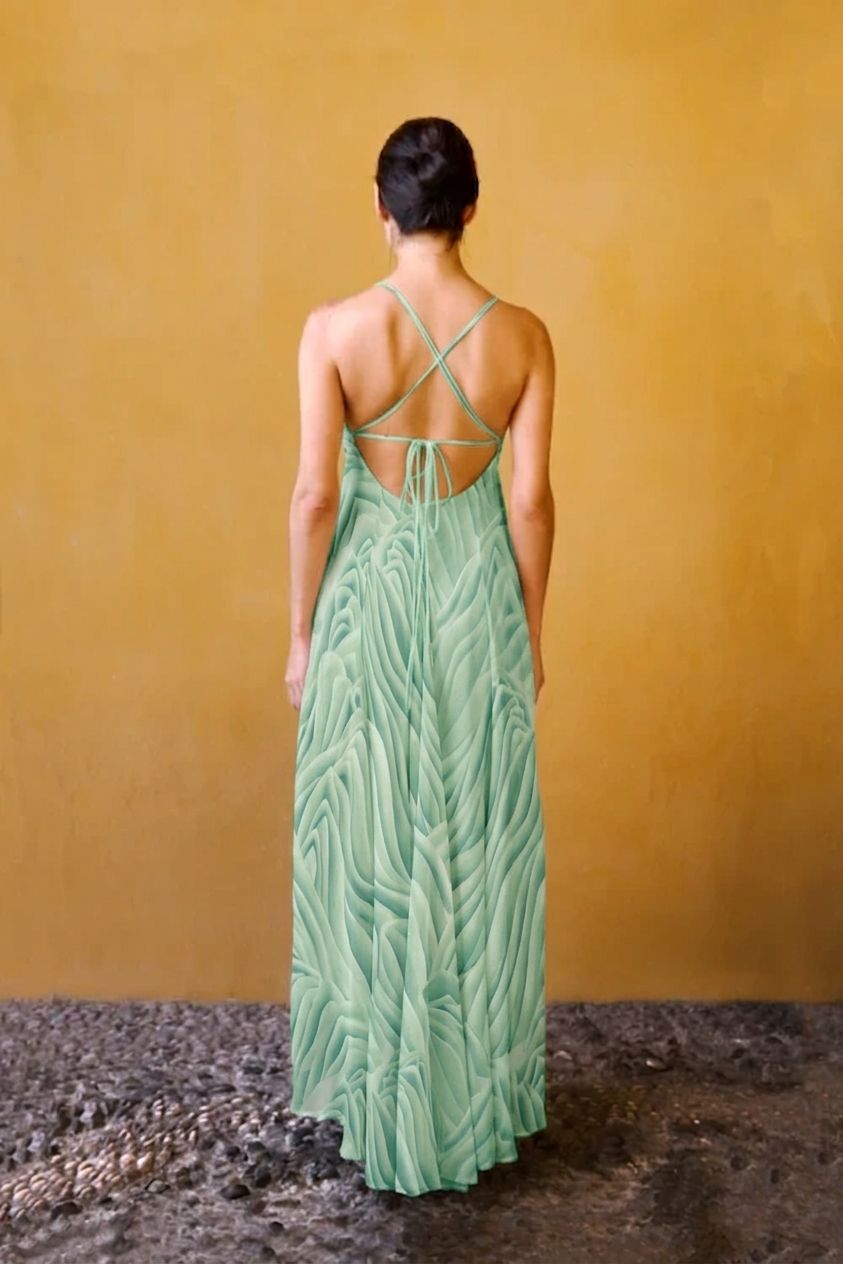 Robe longue en chiffon à imprimé - vert