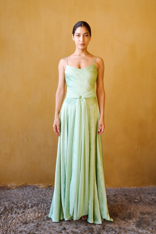 Robe en satin jacquard – Bambou vert