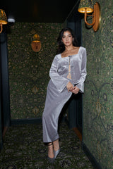 Crystal-embellished velvet midi skirt - grey
