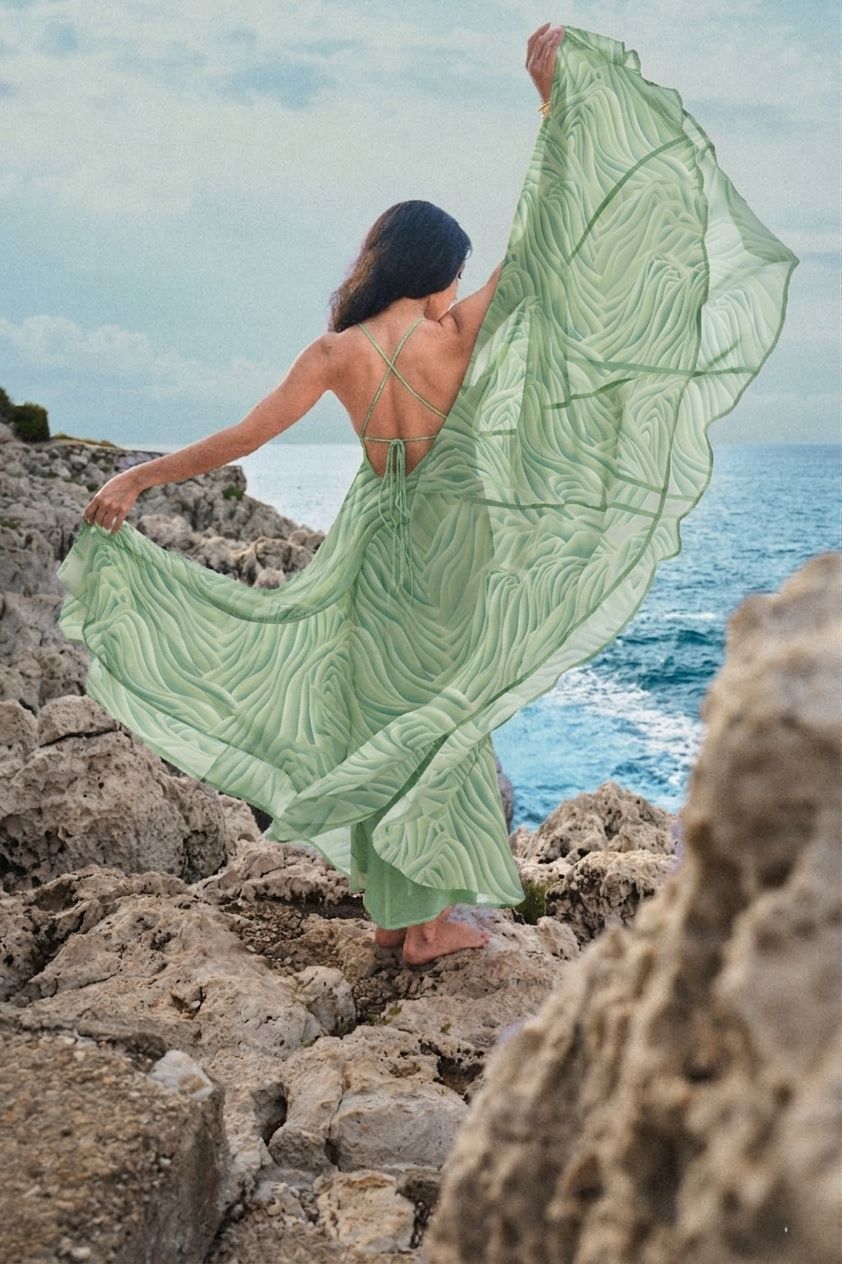 Printed Chiffon Maxi Dress – Green