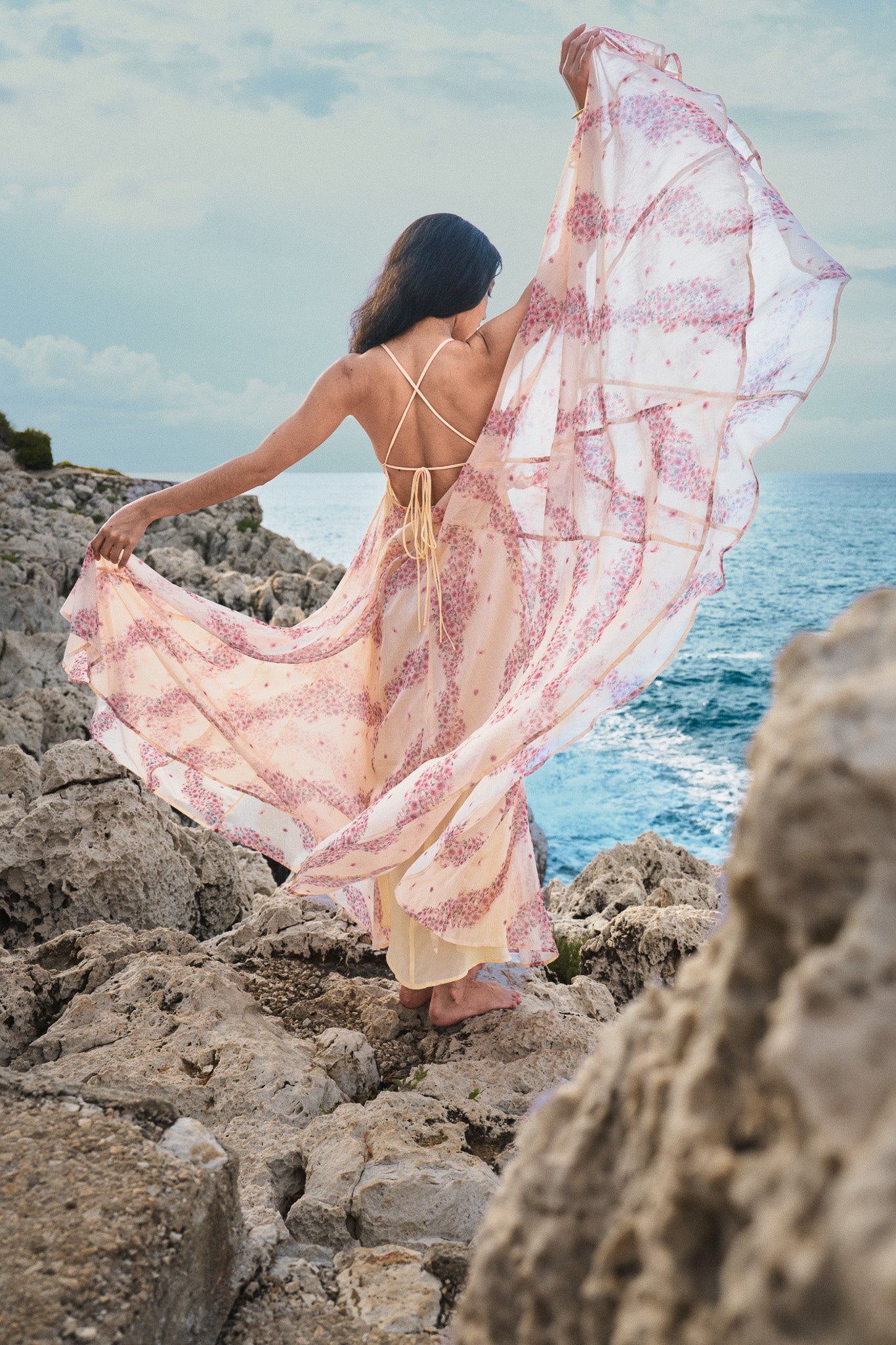 Printed Chiffon Maxi Dress – Pink