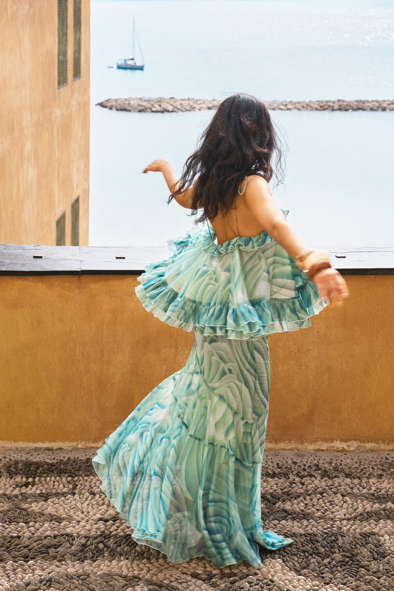 Haut en chiffon à volants et à imprimé  – Vert
