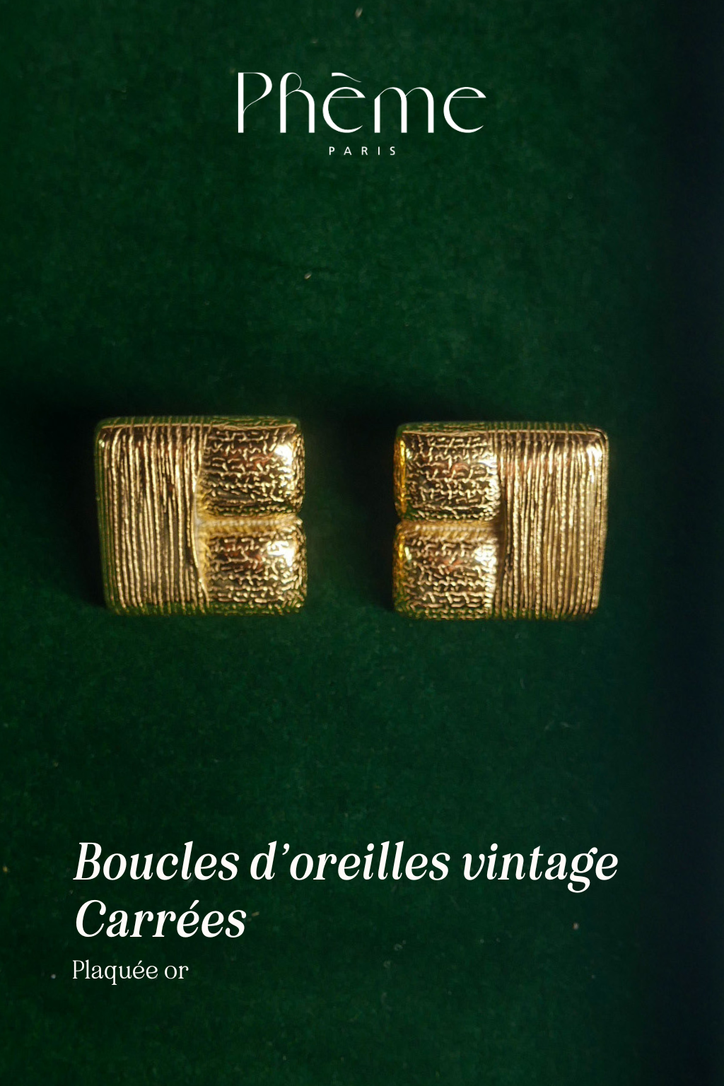 Boucles d'oreilles vintage carrées - plaqué or