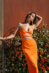 Geometrical Cut-out Midi Dress Orange
