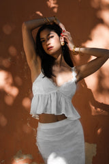Asymmetric Lace-trimmed Satin Jacquard Skirt White