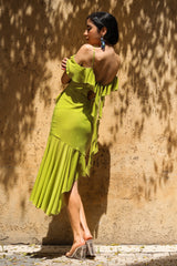 Asymmetric Ruffle-Trimmed Chiffon Midi Dress Oasis Green