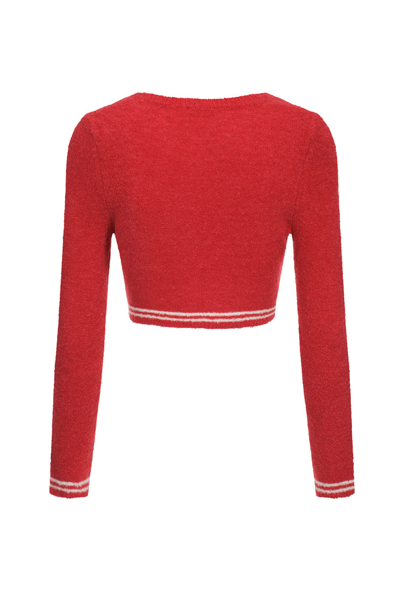 Short Cropped Loop Knit Top - Cherry Red