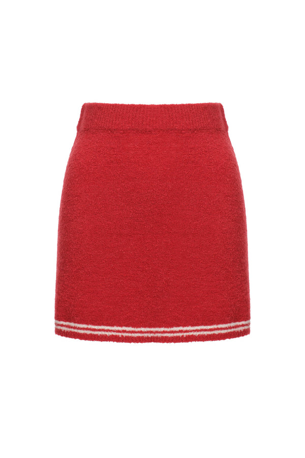 Boucle Knit Mini Skirt - Cherry Red