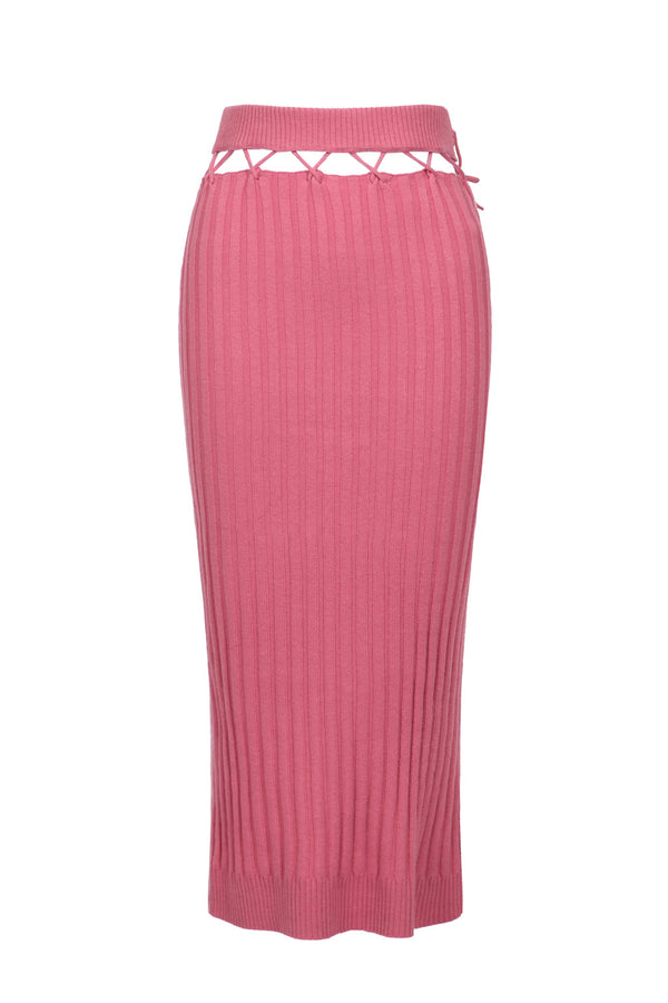 Belted Suspended Midi Skirt in Wool Blend - Berry Pink