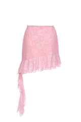 Asymmetrical Ruffle Lace Mini Skirt - Sugar Pink