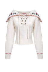 Pure cashmere sweater with embroidered collar - beige