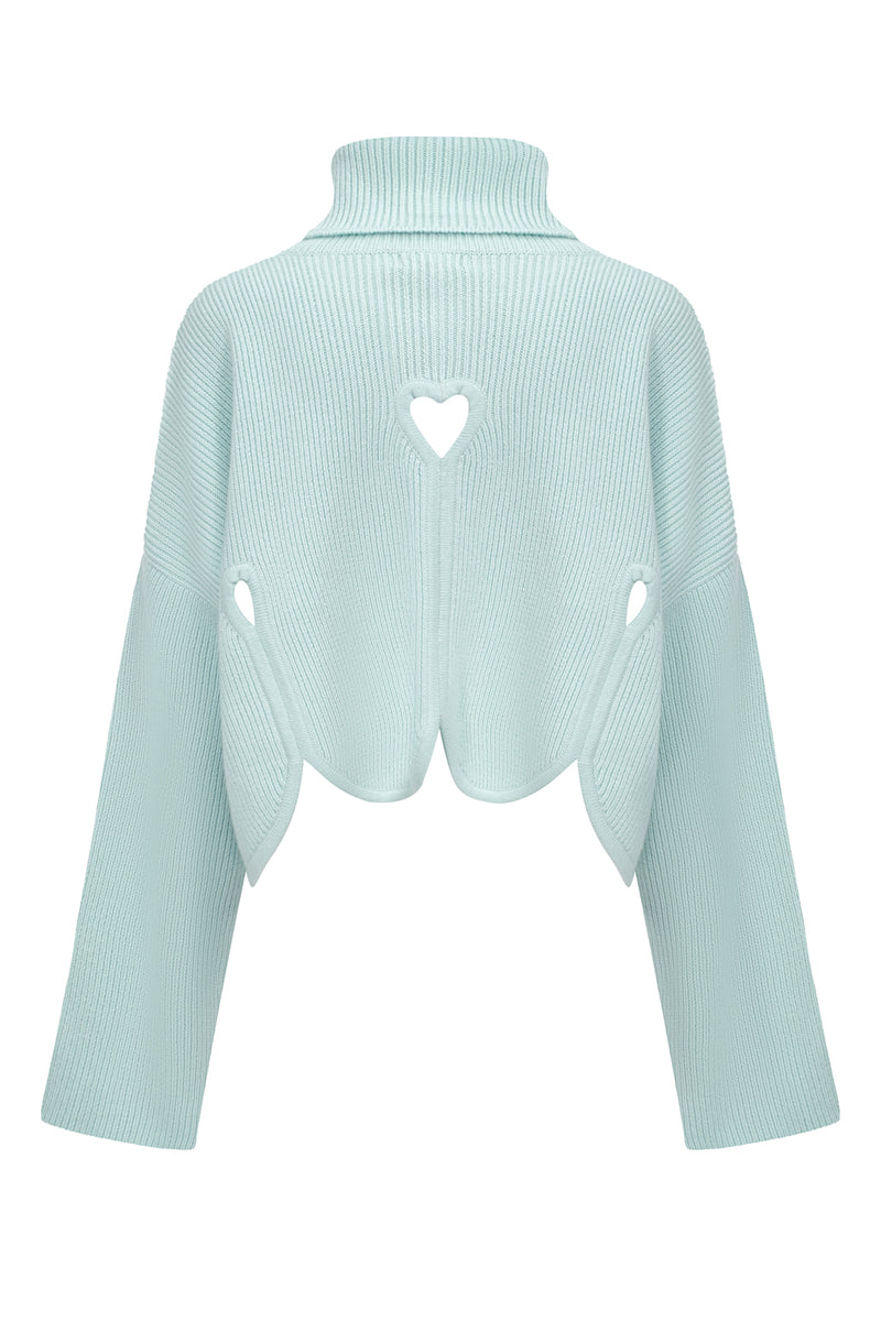 Pure cashmere turtleneck sweater with heart cutout - spray green