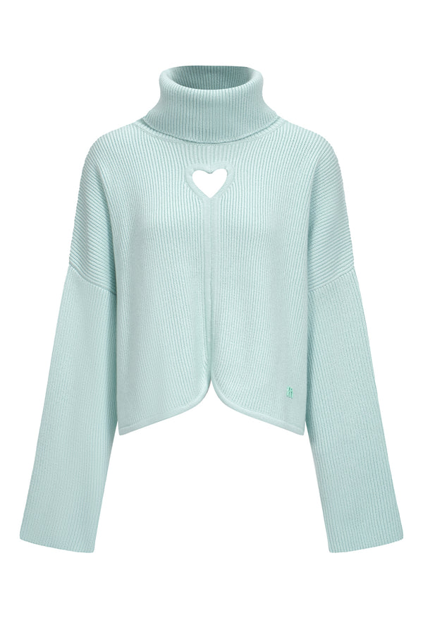 Pure cashmere turtleneck sweater with heart cutout - spray green