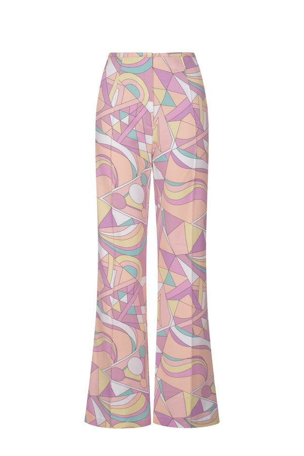 High-Waisted Retro Geometric Print Straight-Leg Pants - Multicolor